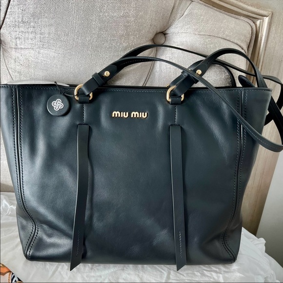 Miu Miu Bags Miu Miu Vitello Soft Calfskin Black Tote Gold Hardware Poshmark